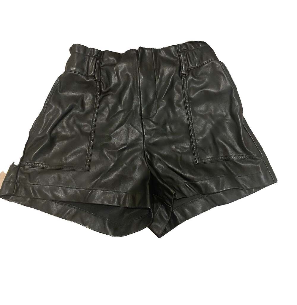 Black Faux Leather High-Waist Paperbag Shorts